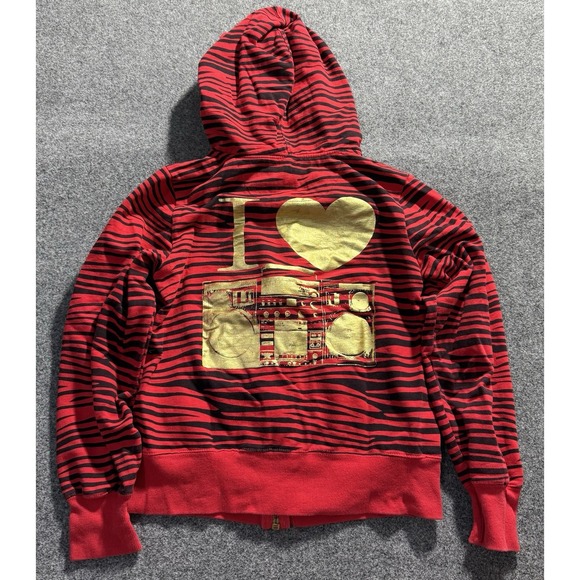 Abbey Dawn Avril Lavigne Zebra Striped Hoodie Cat Ears & Studs XL Y2K Vintage - Picture 2 of 15